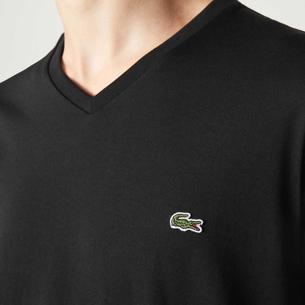 Lacoste V-Neck Pima Algodon Jersey Negras | 1527-QLTYI