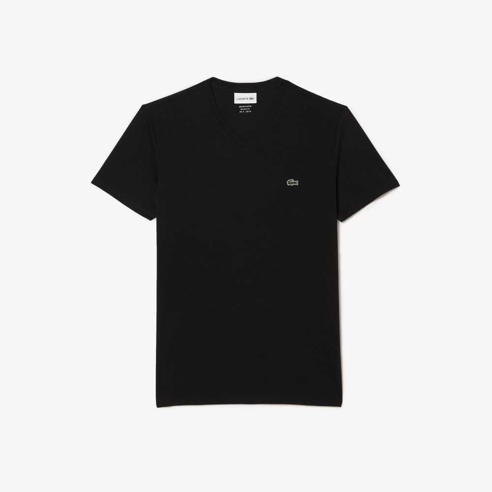 Lacoste V-Neck Pima Algodon Jersey Negras | 1527-QLTYI