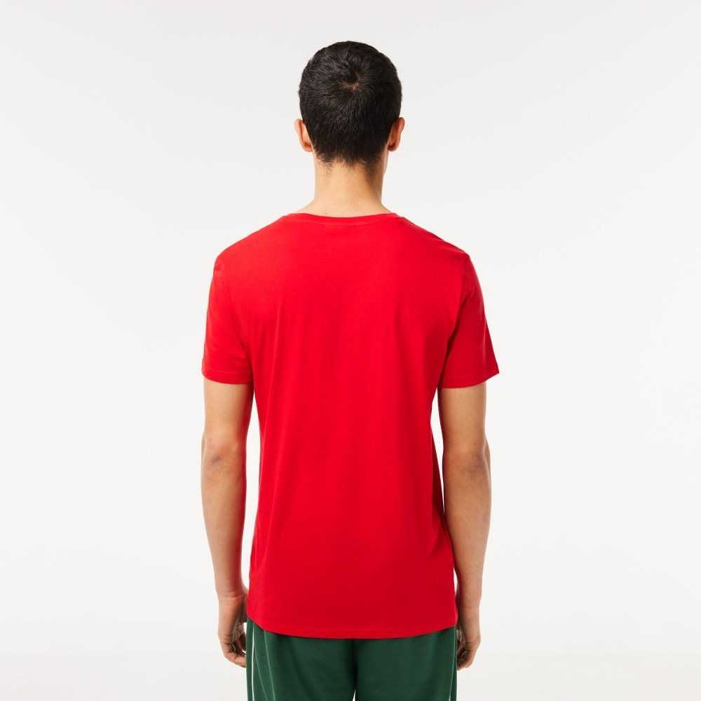 Lacoste V-Neck Pima Algodon Jersey Rojas | 9182-YIJZD