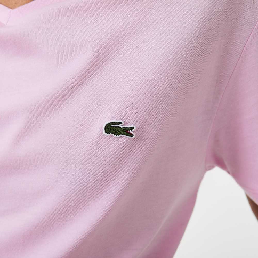 Lacoste V-Neck Pima Algodon Jersey Rosas | 9284-WHECQ