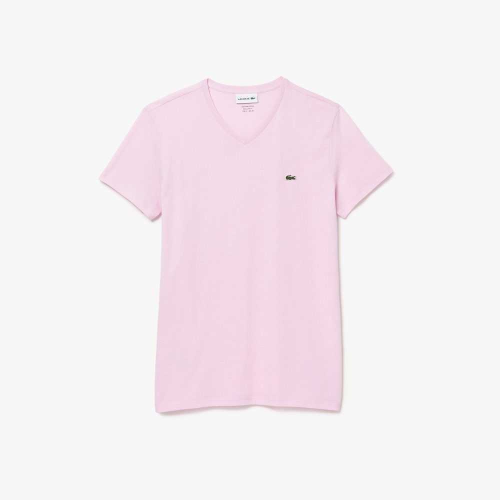 Lacoste V-Neck Pima Algodon Jersey Rosas | 9284-WHECQ