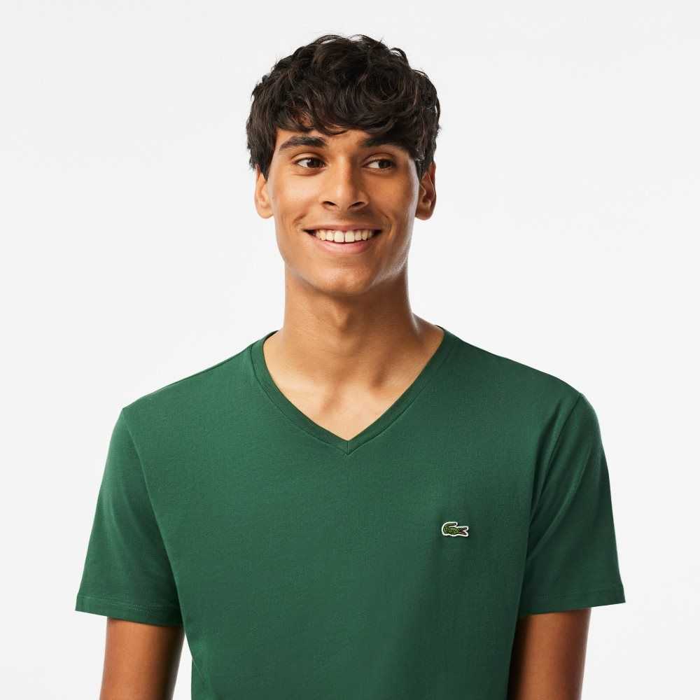 Lacoste V-Neck Pima Algodon Jersey Verde | 7654-ZXSQD