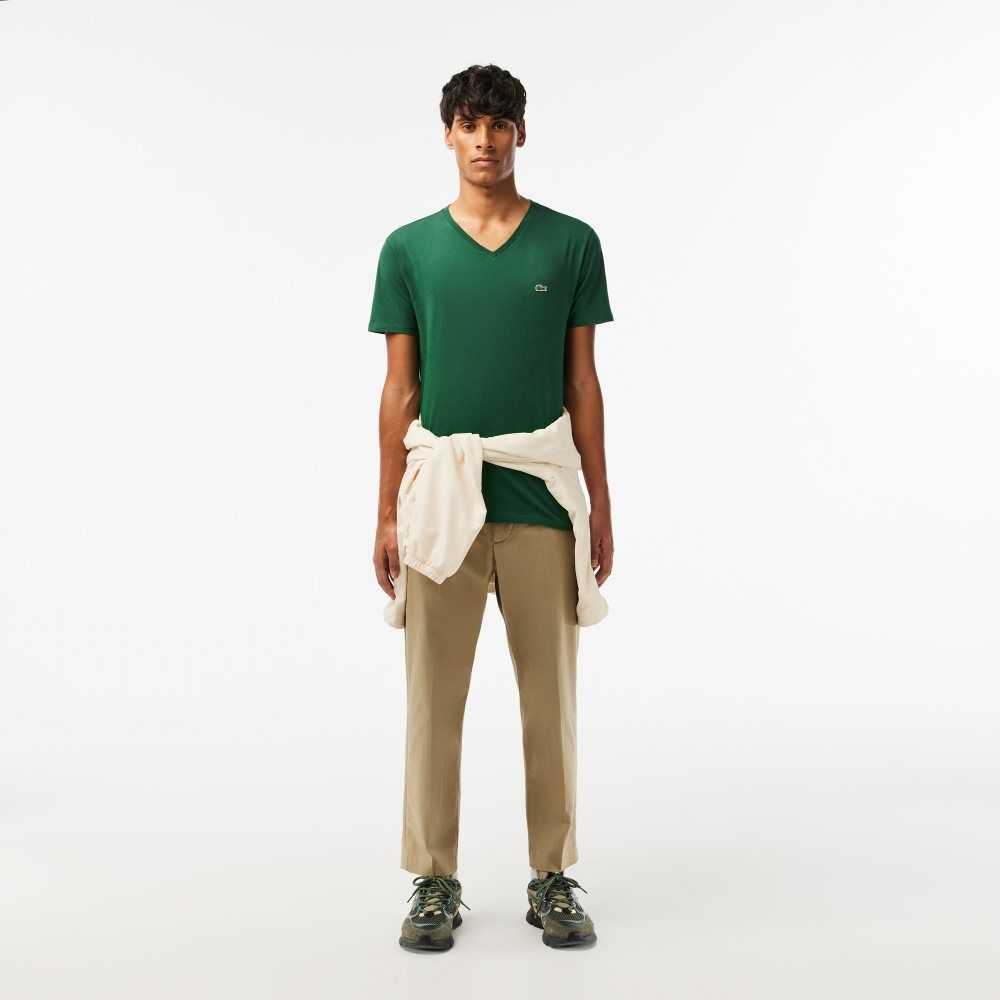 Lacoste V-Neck Pima Algodon Jersey Verde | 7654-ZXSQD