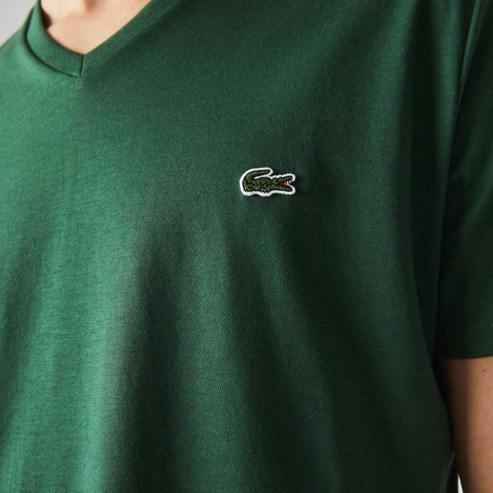 Lacoste V-Neck Pima Algodon Jersey Verde | 7654-ZXSQD