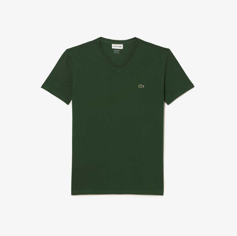 Lacoste V-Neck Pima Algodon Jersey Verde | 7654-ZXSQD