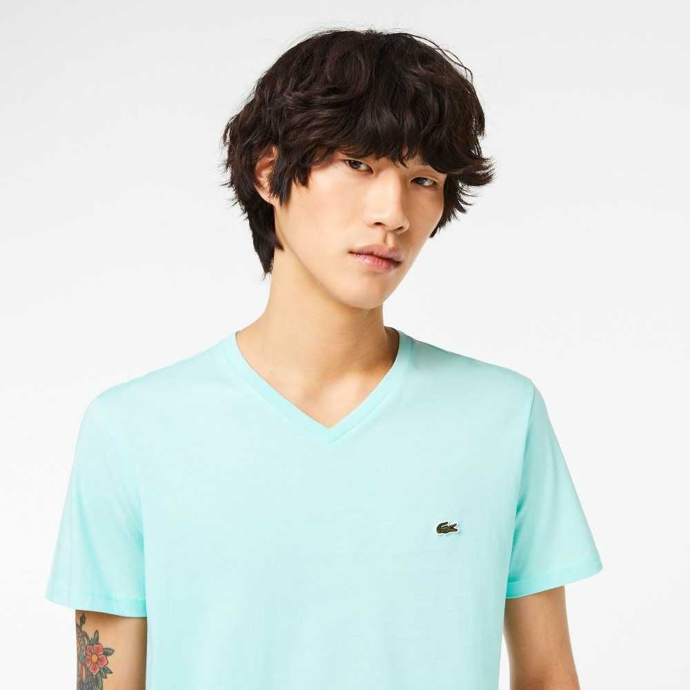 Lacoste V-Neck Pima Algodon Jersey Verde Menta | 9136-TYHCE