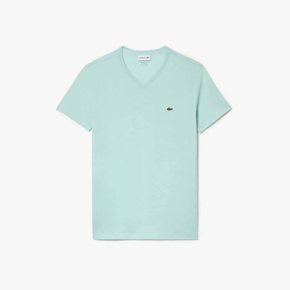 Lacoste V-Neck Pima Algodon Jersey Verde Menta | 9136-TYHCE