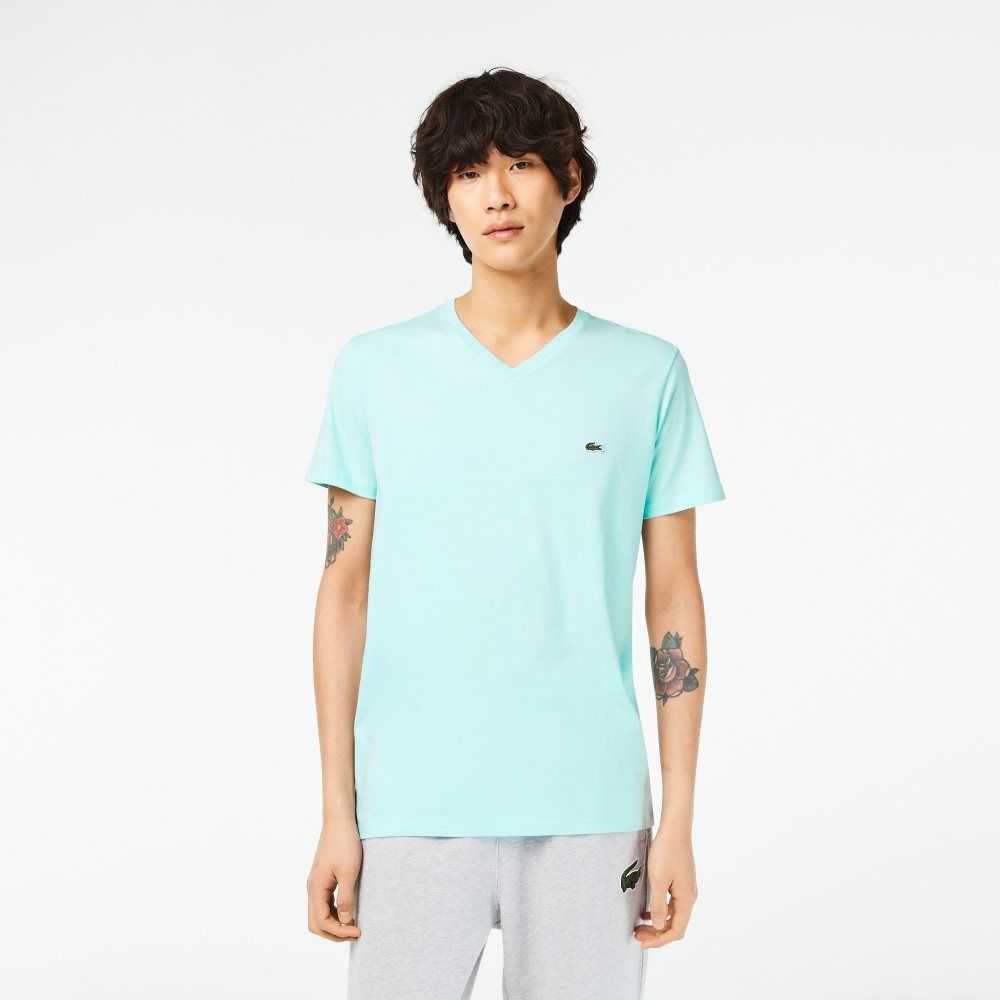 Lacoste V-Neck Pima Algodon Jersey Verde Menta | 9136-TYHCE