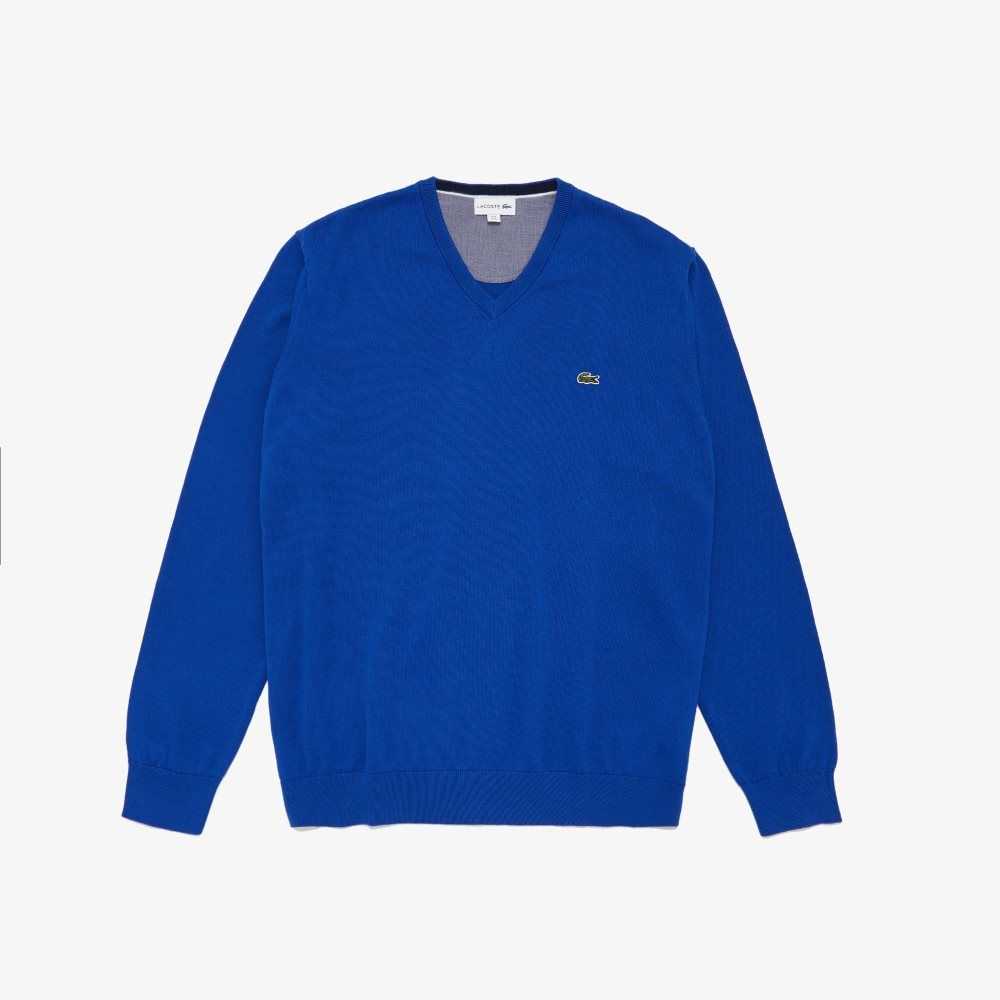 Lacoste V-neck Algodon Azules | 9370-FNQJR