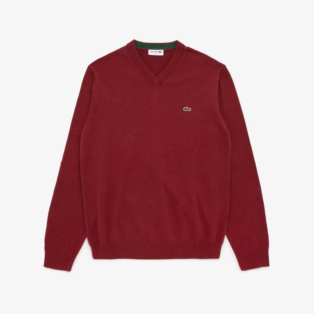 Lacoste V-neck Algodon Burdeos | 6391-VXDFJ