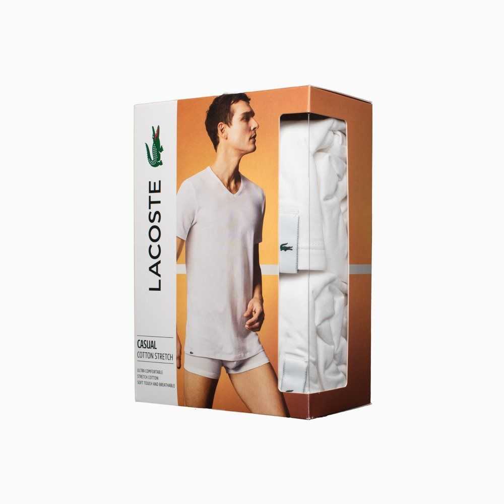 Lacoste V-neck Algodon Lounge T-shirt 2-Pack Blancas | 9013-ZCPNU