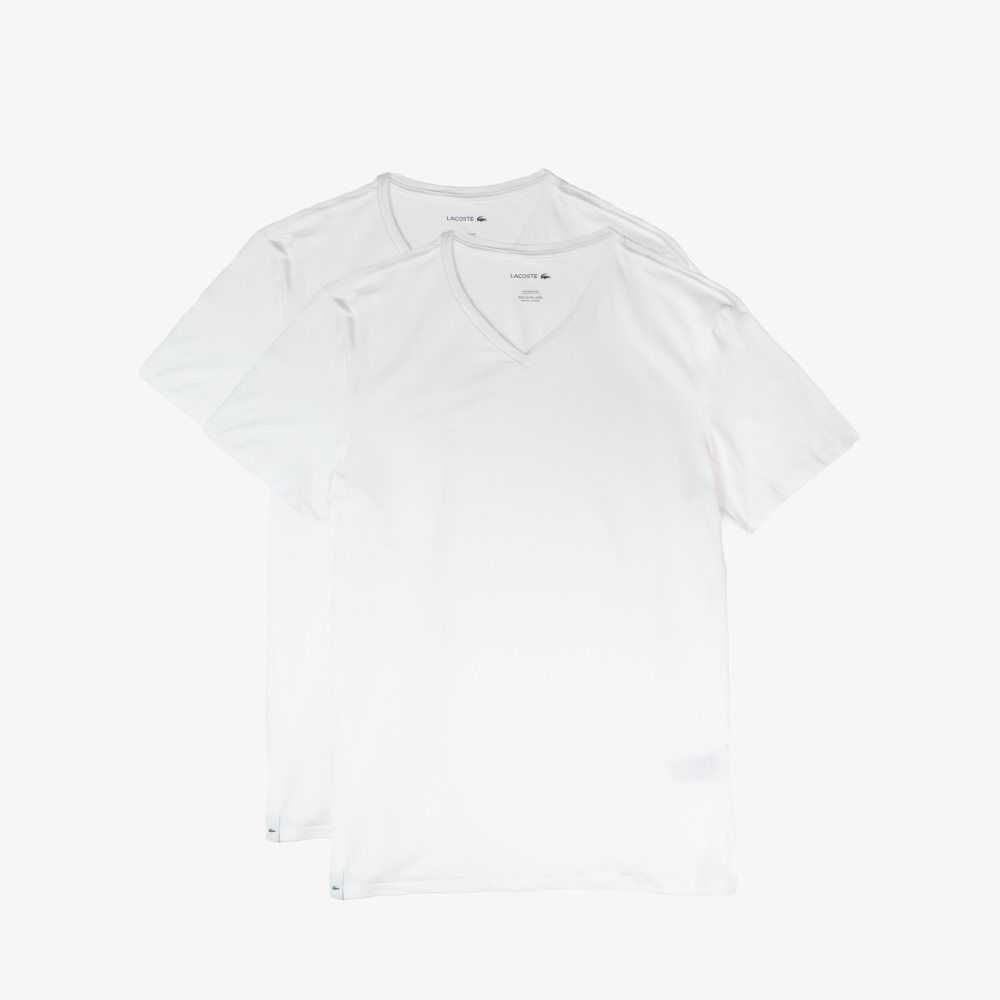 Lacoste V-neck Algodon Lounge T-shirt 2-Pack Blancas | 9013-ZCPNU