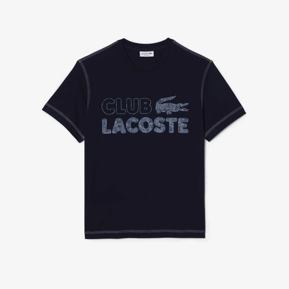 Lacoste Vintage Print Organic Algodon Azul Marino Azules | 8731-DITGP