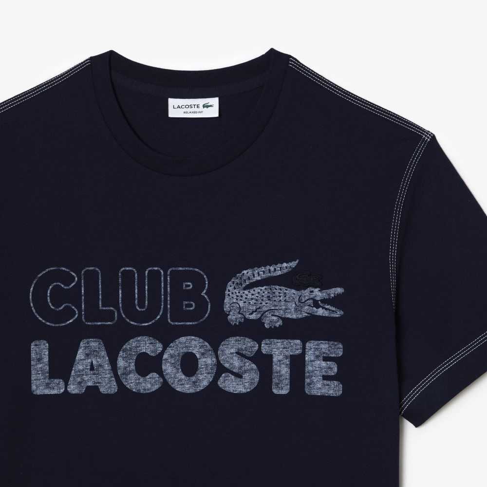 Lacoste Vintage Print Organic Algodon Azul Marino Azules | 8731-DITGP