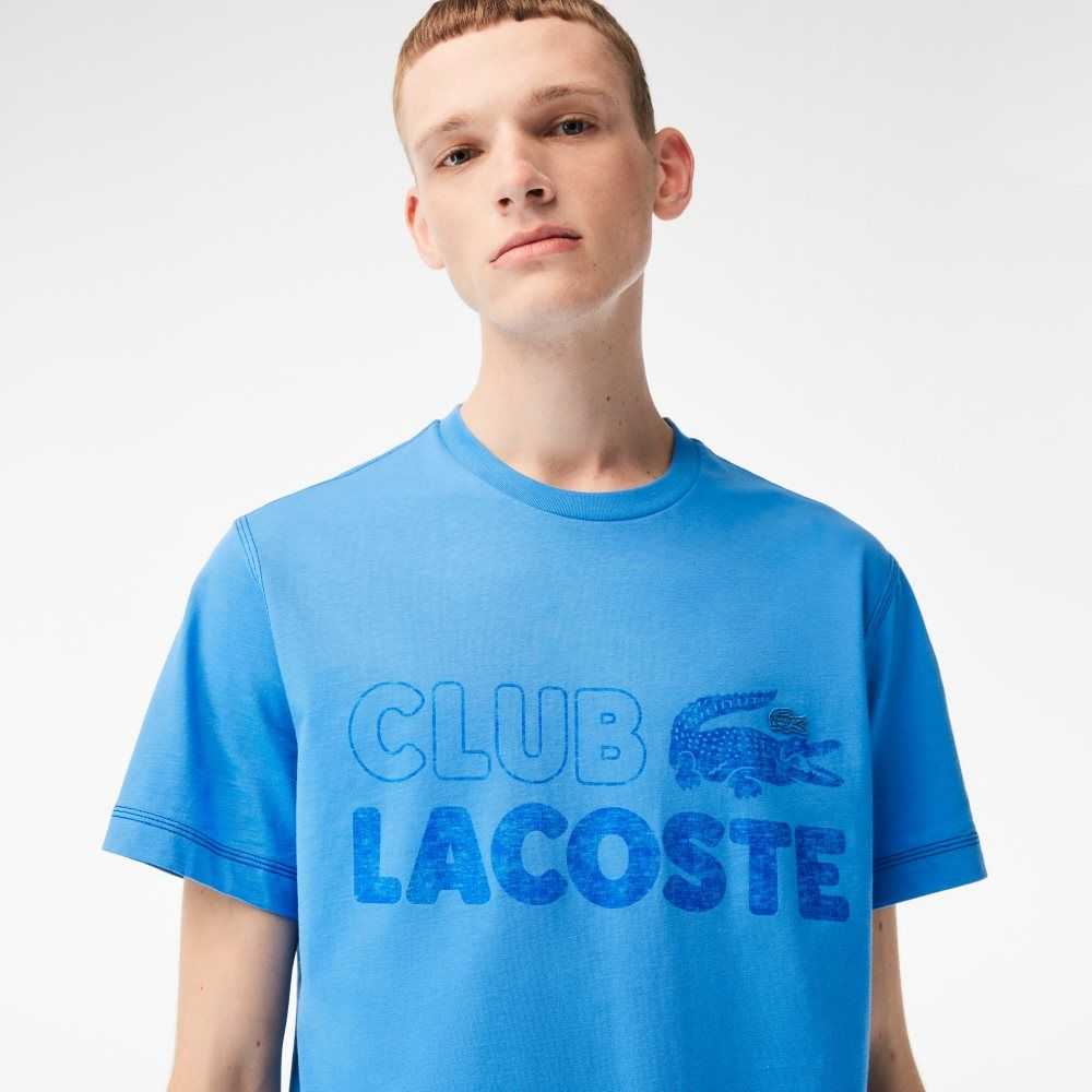 Lacoste Vintage Print Organic Algodon Azules | 9341-EJZKO