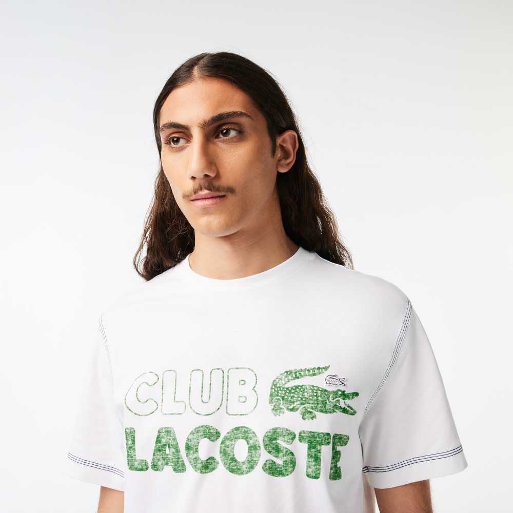 Lacoste Vintage Print Organic Algodon Blancas | 6570-PFYHI