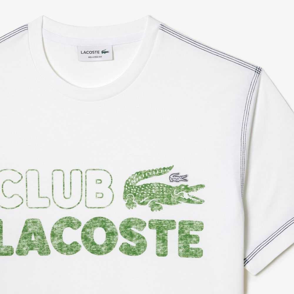 Lacoste Vintage Print Organic Algodon Blancas | 6570-PFYHI