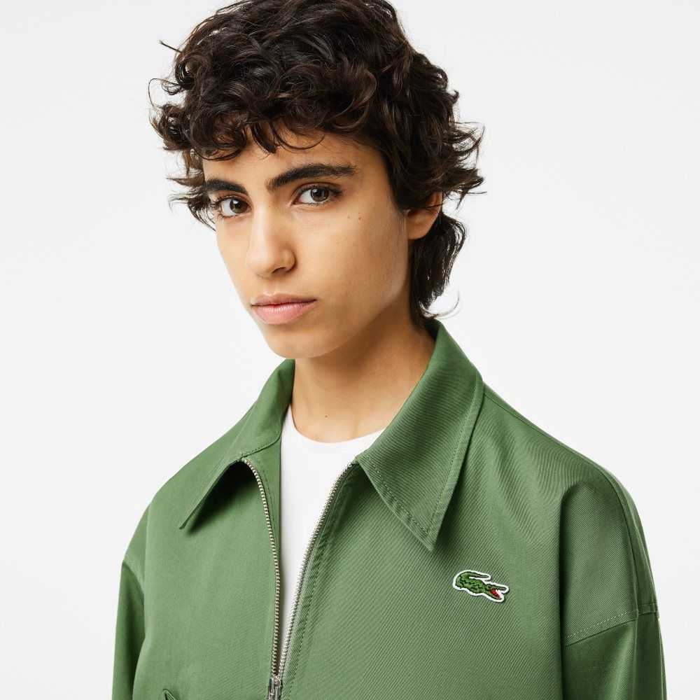 Lacoste Zipped Algodon Harrington Kaki Verde | 1923-RVOAW