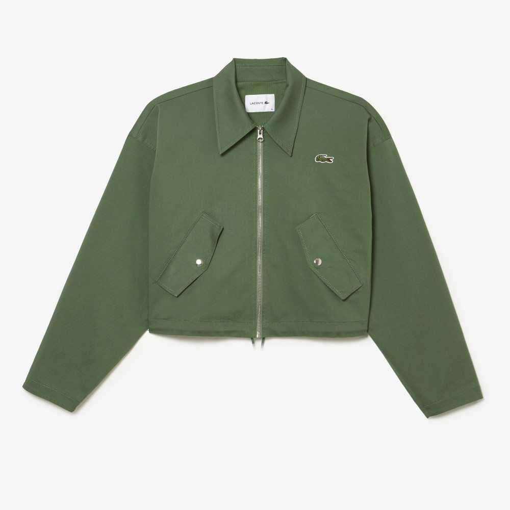 Lacoste Zipped Algodon Harrington Kaki Verde | 1923-RVOAW