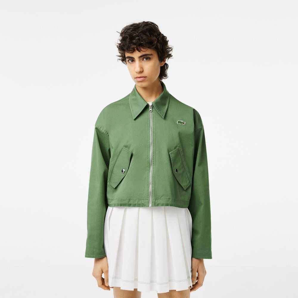 Lacoste Zipped Algodon Harrington Kaki Verde | 1923-RVOAW