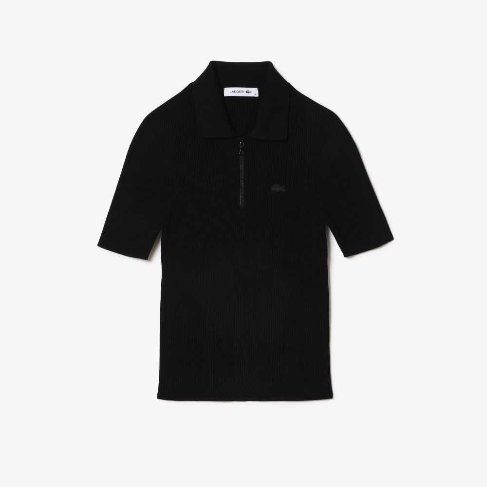 Lacoste Zipped Knit Polo Negras | 3519-LIKSE