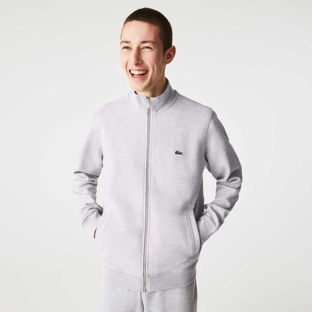 Lacoste Zippered Stand-Up Collar Pique Fleece Jacket Gris | 1239-VGEND