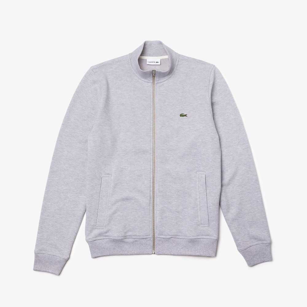 Lacoste Zippered Stand-Up Collar Pique Fleece Jacket Gris | 1239-VGEND