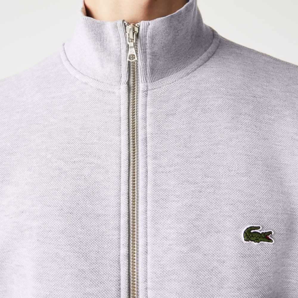 Lacoste Zippered Stand-Up Collar Pique Fleece Jacket Gris | 1239-VGEND