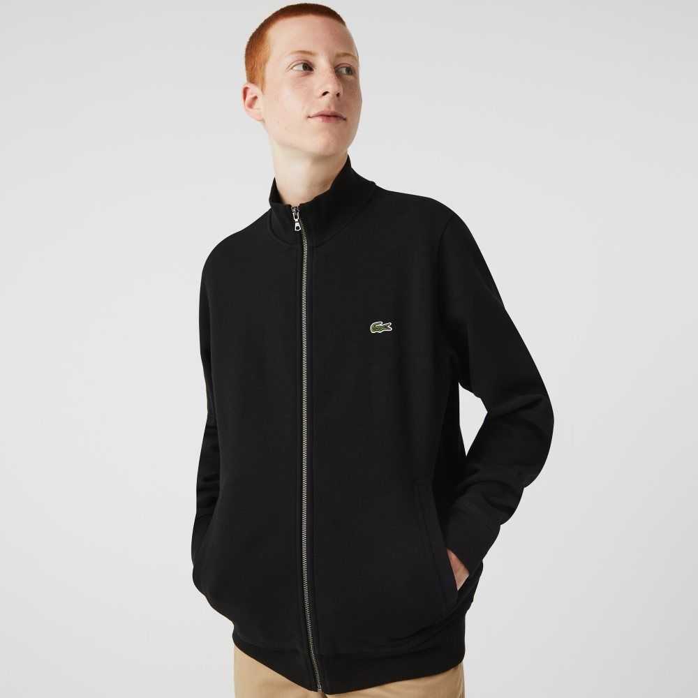 Lacoste Zippered Stand-Up Collar Pique Fleece Jacket Negras | 1748-FTXEU