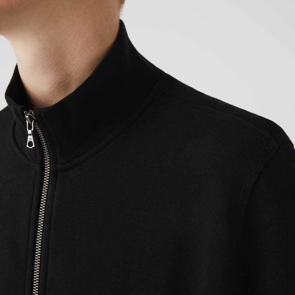 Lacoste Zippered Stand-Up Collar Pique Fleece Jacket Negras | 1748-FTXEU