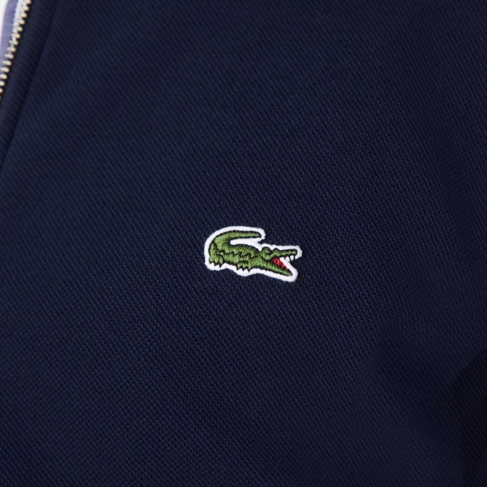 Lacoste Zippered Stand-Up Collar Pique Fleece Jacket Azul Marino Azules | 7142-LBYWQ